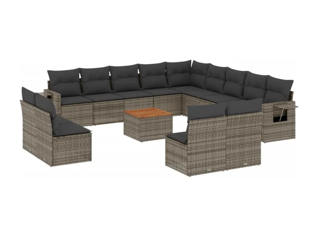 Set de sofás de jardín 14 pzas con cojines ratán sintético gris hqfc61481