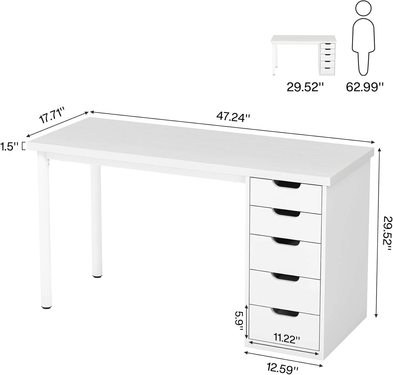 Tribesigns 47 inches Vanity Desk with 5 Drawers, Rustic Makeup Dressing Table with Storage, Modern Simple Computer Desk for Women, Girls (Brown) - Image 15