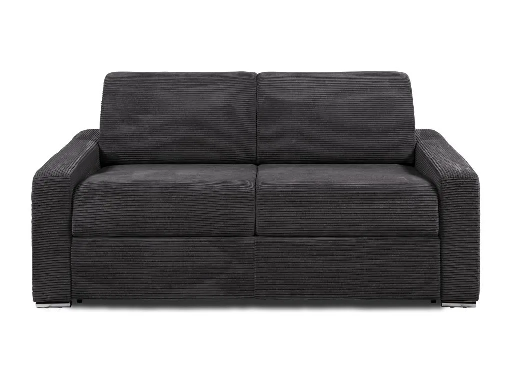 Sofá cama de 3 plazas de apertura rápida de pana gris antracita - Colchón de láminas anchas de 140 cm - Colchón de 14 cm Prietocasa