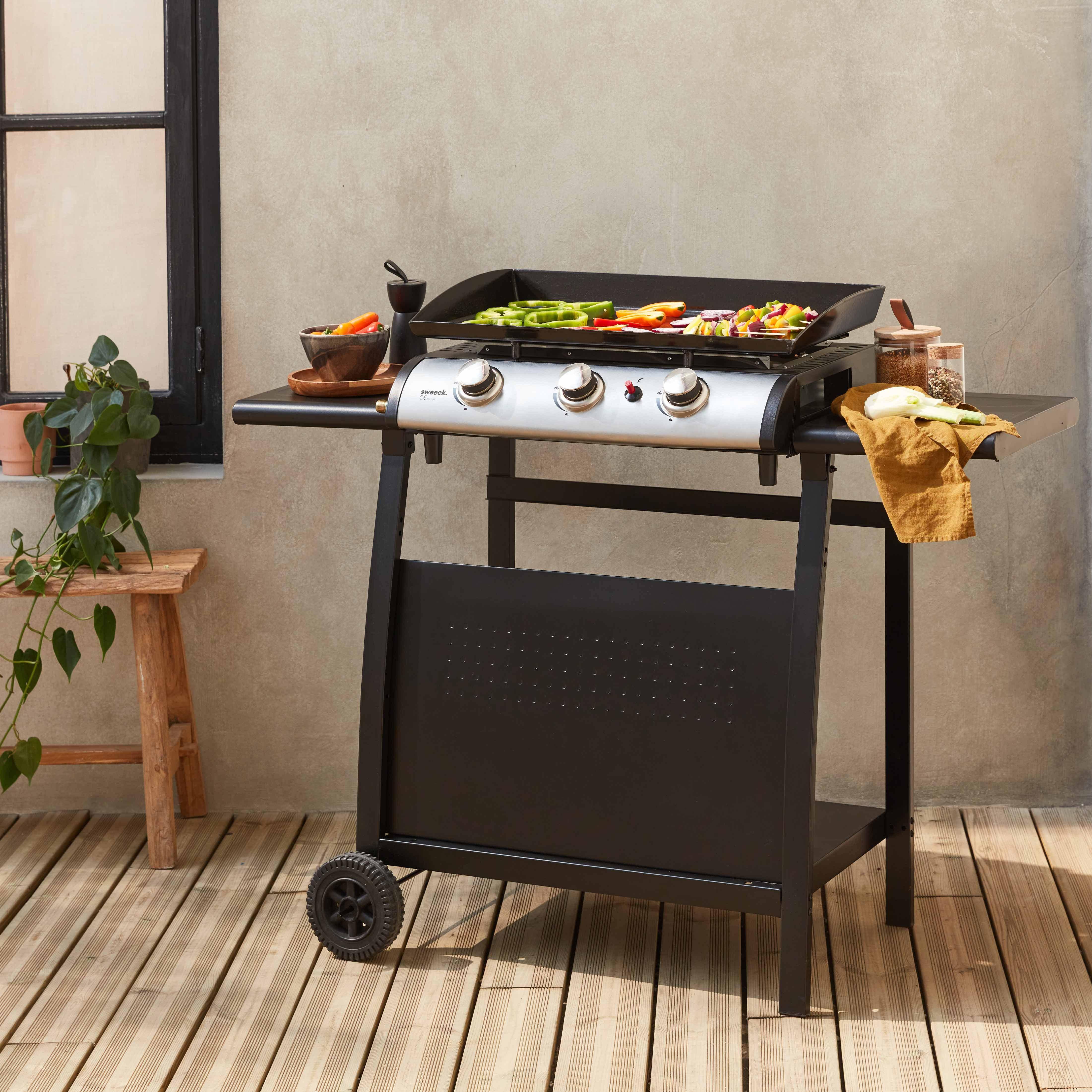 Porthos - Plancha de gas de 3 quemadores 7,5kW + carro