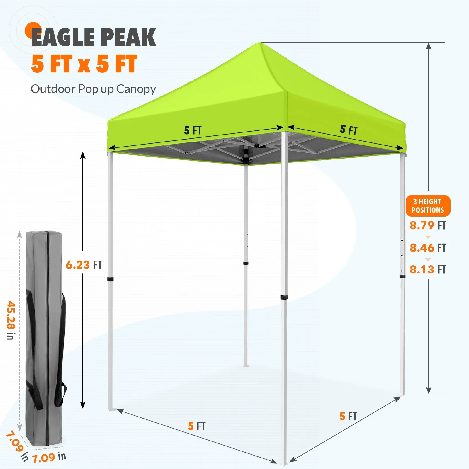 EAGLE PEAK 5x5 Pop up Canopy Tent Instant Outdoor Canopy Easy Set - up Straight Leg Folding Shelter（blue）