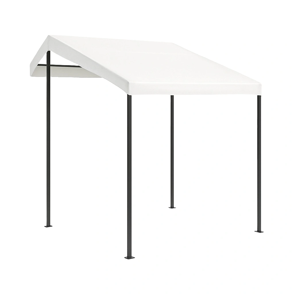 Cenador estructura metálica techo inclinado blanco acero y poliéster jardín terraza 300x300x257 cm - LHJSWnj344jU