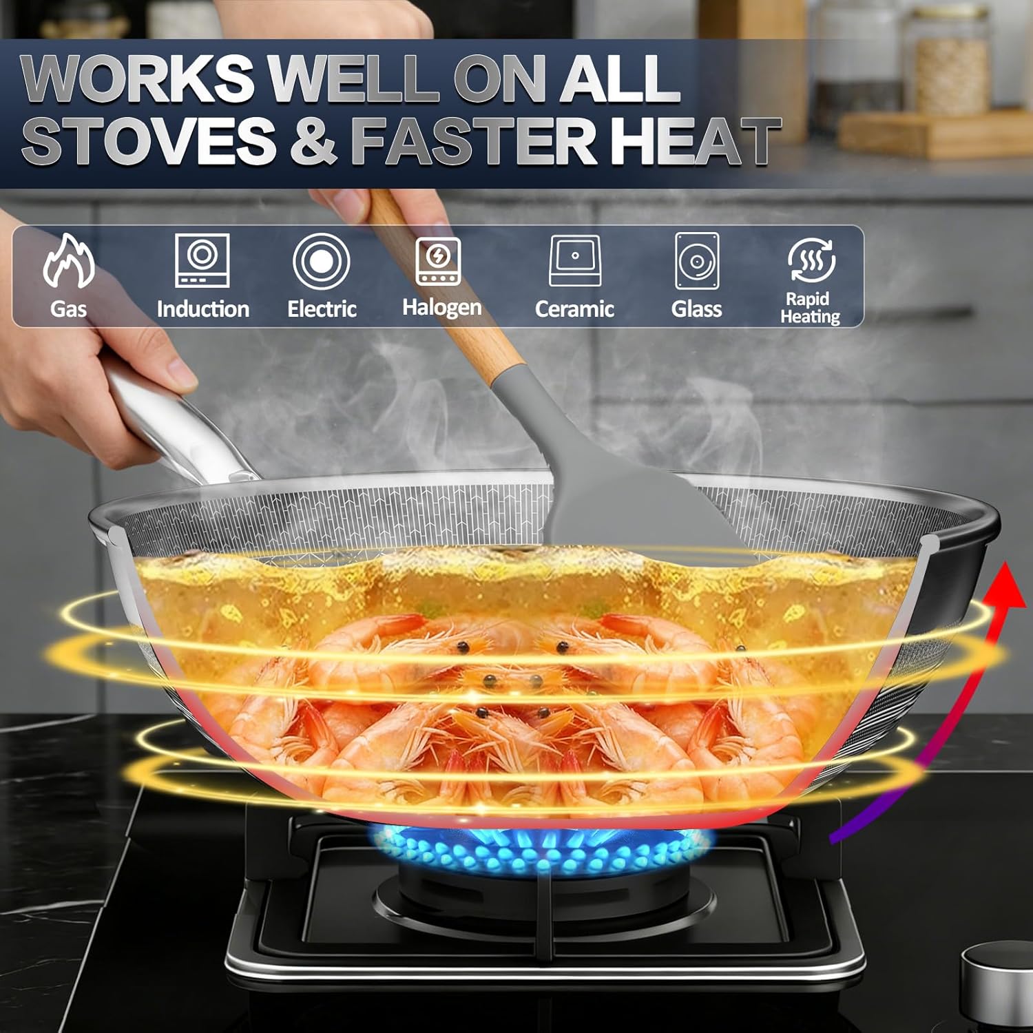 Woks & Stir-fry Pans Nonstick - Hybrid 304 Stainless Steel Wok 10.8