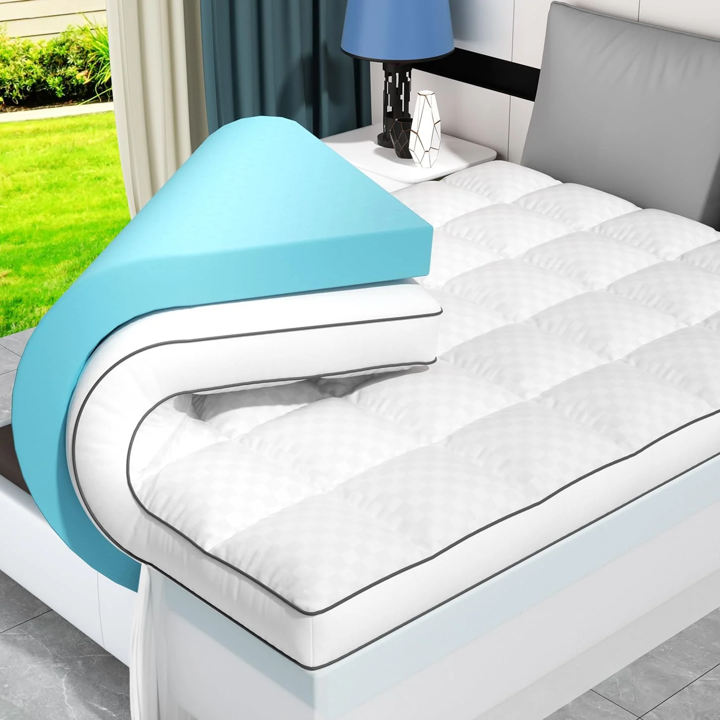 Queen Size Dual Layer 4 Inch Memory Foam Mattress Topper for Pressure Relief, 2