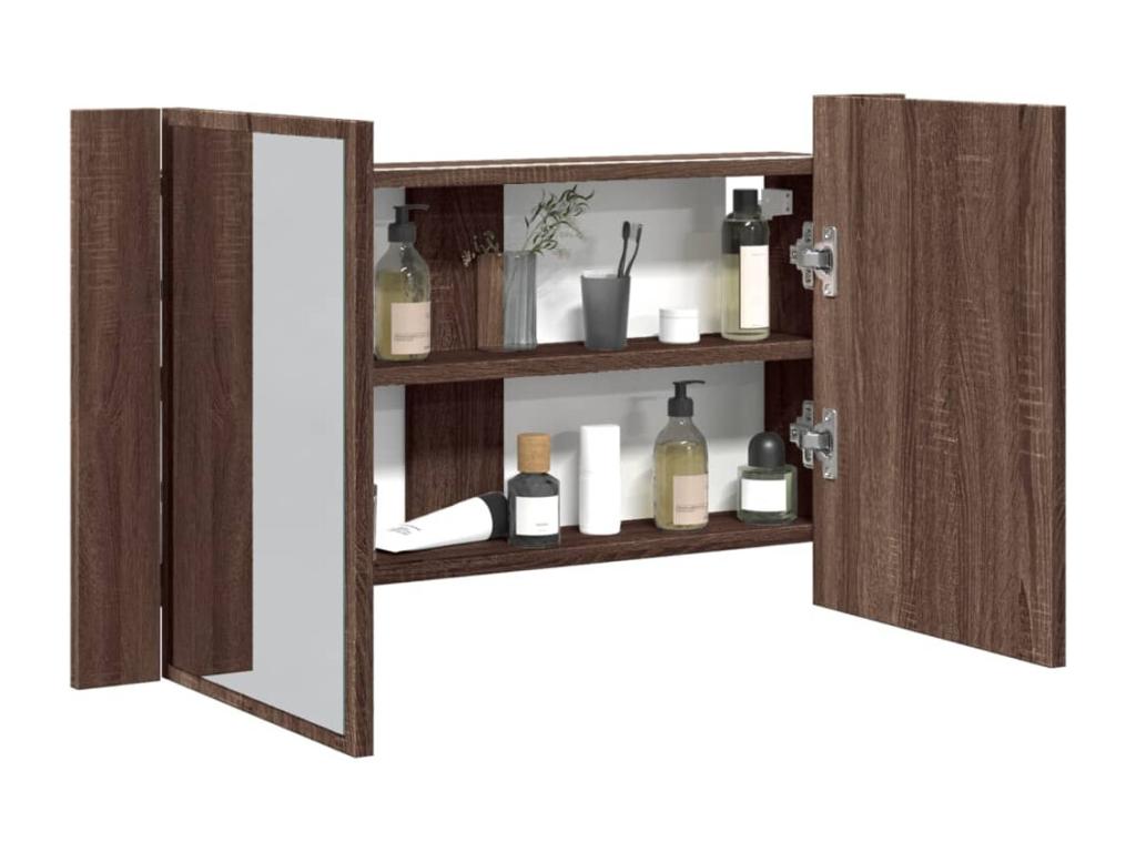 Armario espejo de baño LED acrílico marrón roble 80x12x45 cm