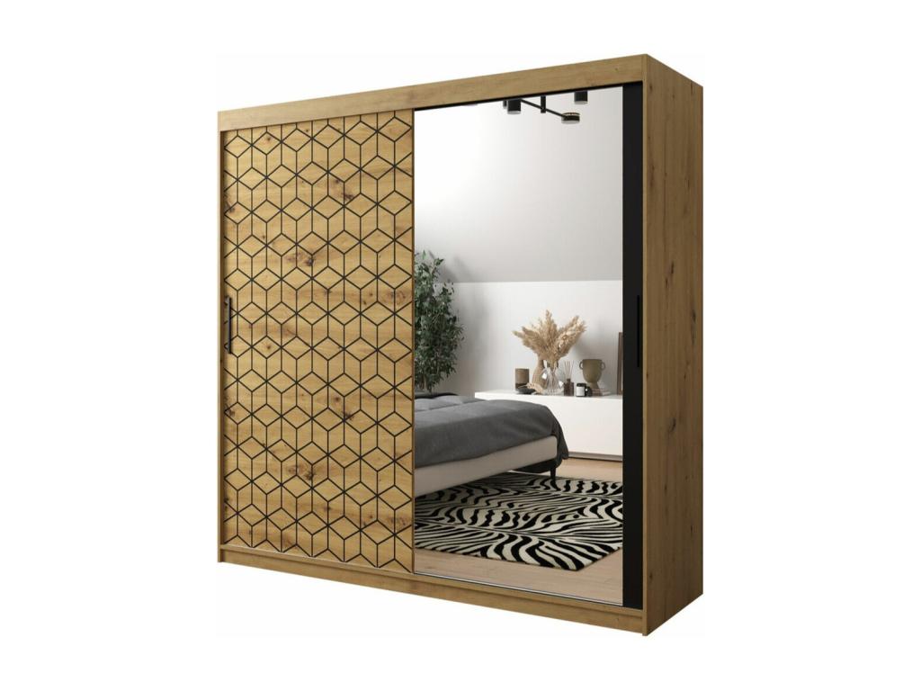 Armario Hartford 290, Roble Artisan|Negro, 200x200x62cm, Puertas de armario: Correderas