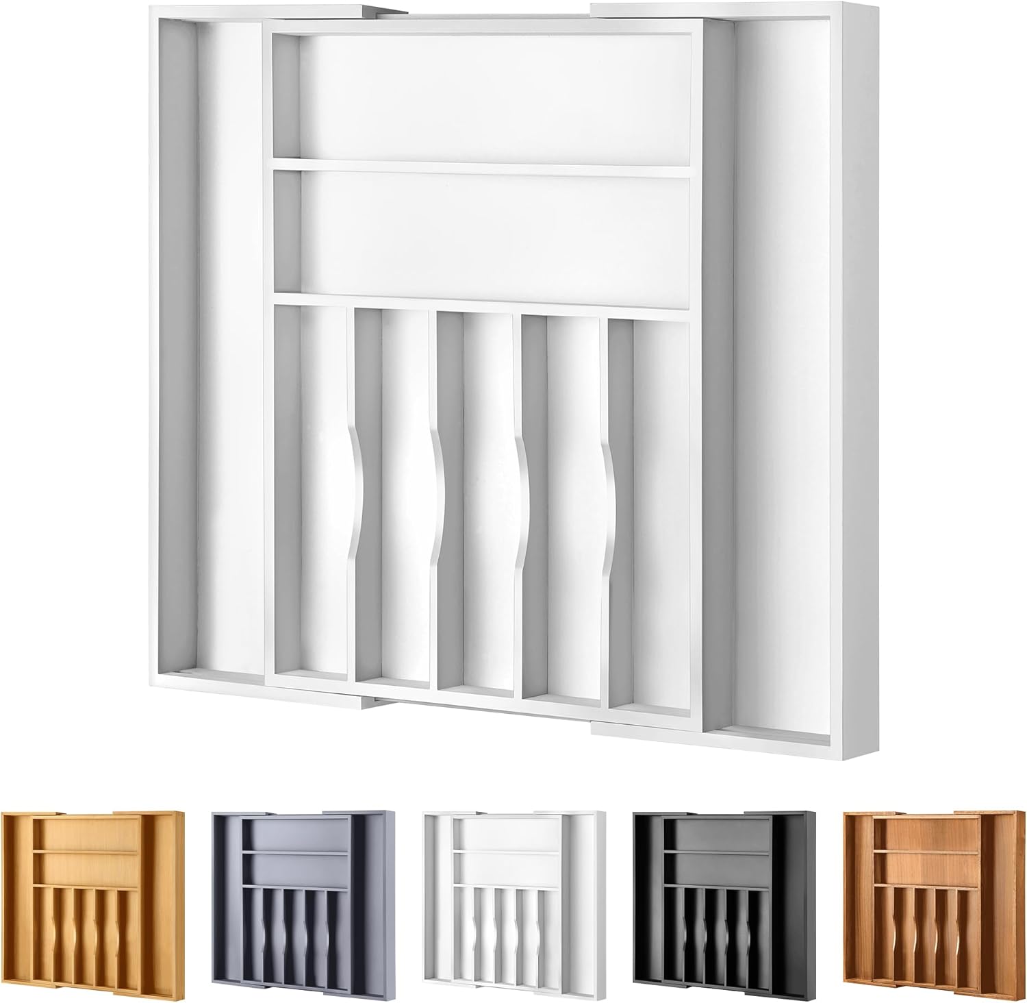 Large Premium Bamboo Silverware Organizer - Expandable Drawer Organizer & Utensil Organizer - 17