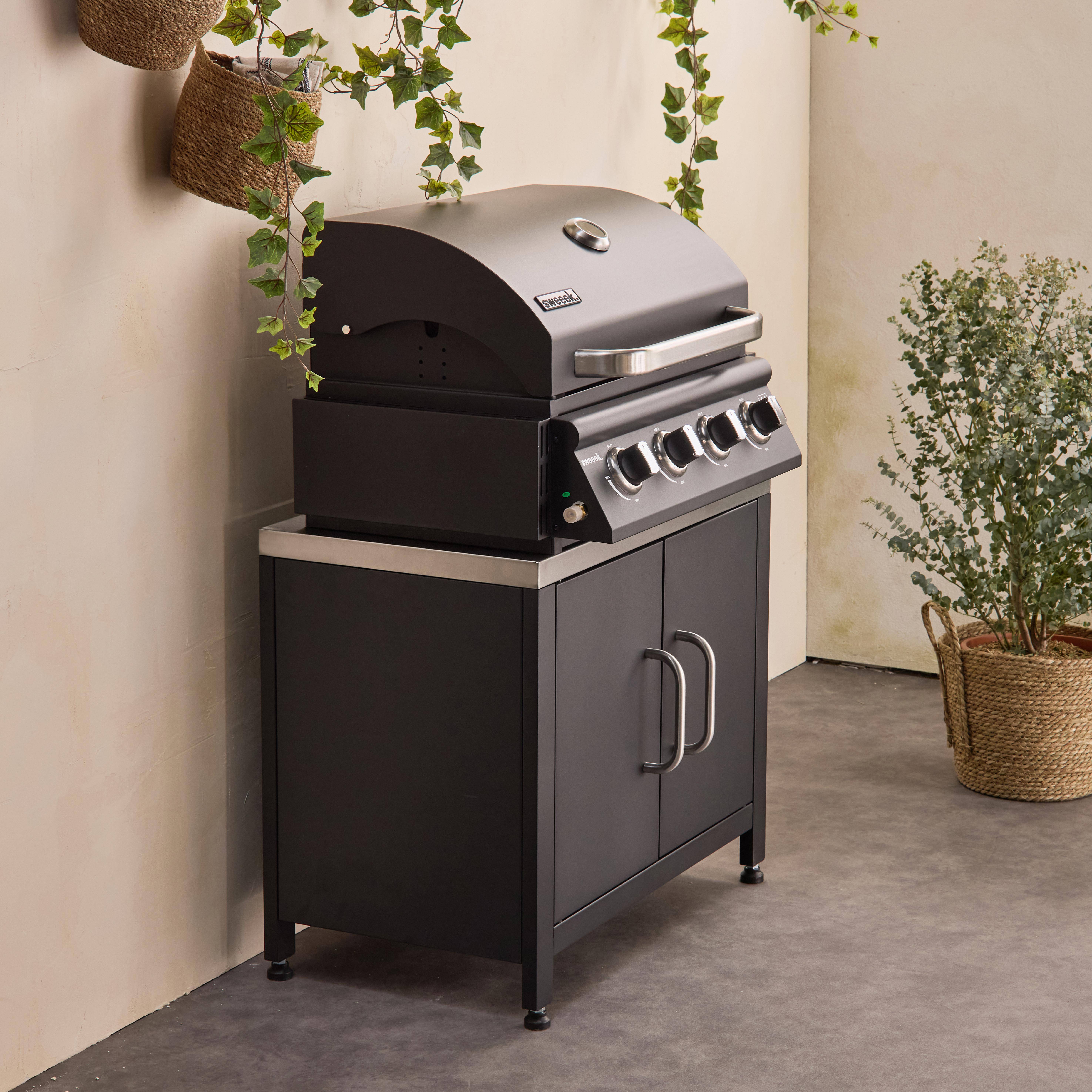 Grimaud - Barbacoa de gas de 4 quemadores de mesa + cocina exterior de acero, 80cm