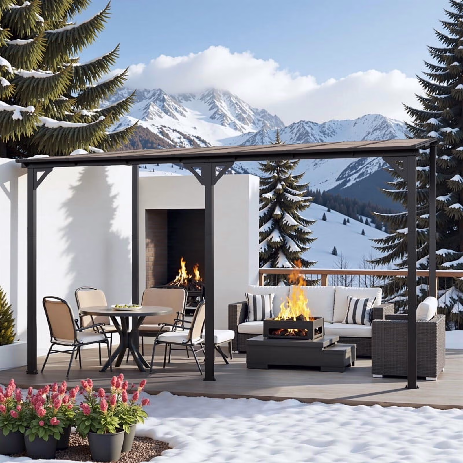 Homall 10 x 14 FT Outdoor Gazebo Wall Mounted Lean to Gazebo Pergola with Polycarbonate Roof Heavy Duty Metal Patio Awnings with Aluminum Frame for Patio, Backyard, Deck(10' x 10')