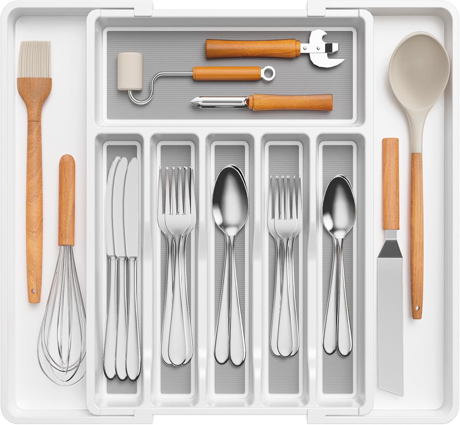 Lifewit Silverware Drawer Organizer, Expandable Utensil Tray for Kitchen, BPA Free Flatware and Cutlery Holder, Adjustable Plastic Storage for Spoons Forks Knives, 8.9-14.7 x 12.2