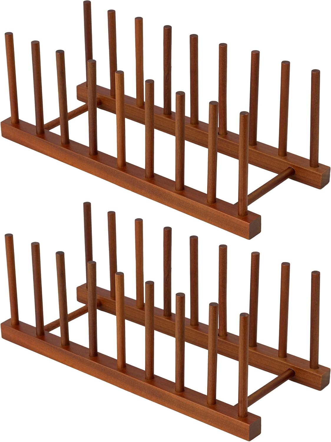 HBlife 6 Slots Teak Dish Plate Bowl Cup Book Pot Lid Cutting Board Drying Rack Stand Drainer Storage Holder Organizer Kitchen Cabinet（Keep Dry）