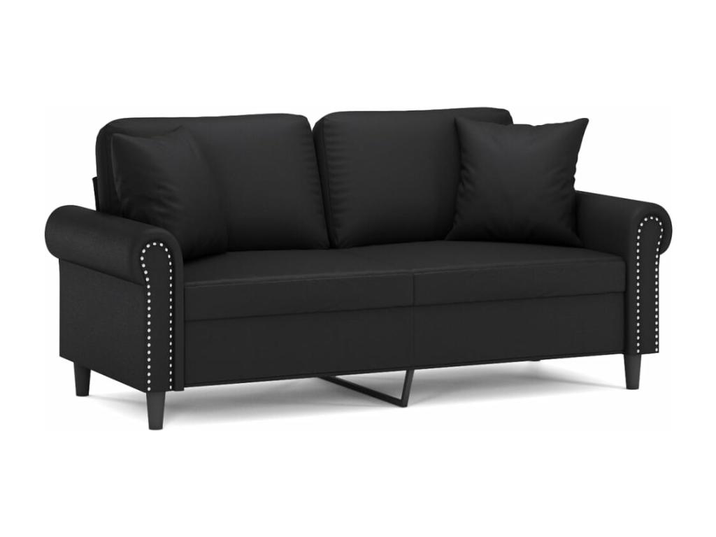 Sofá de 2 plazas con cojines cuero sintético negro 140 cm