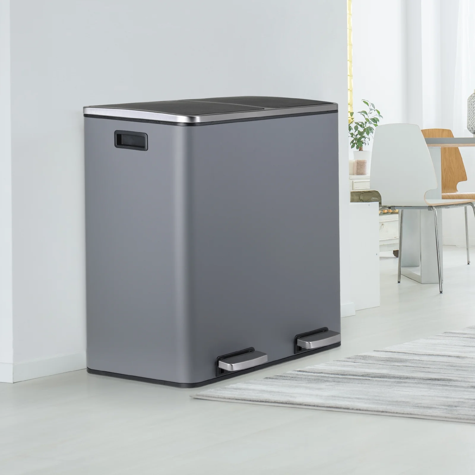LAZY BUDDY Dual Garbage Can, Stainless Steel 16 Gallon Step Kitchen Trash Can with Soft-Close Lid, Double Compartment Garbage Recycling Bin - Image 35