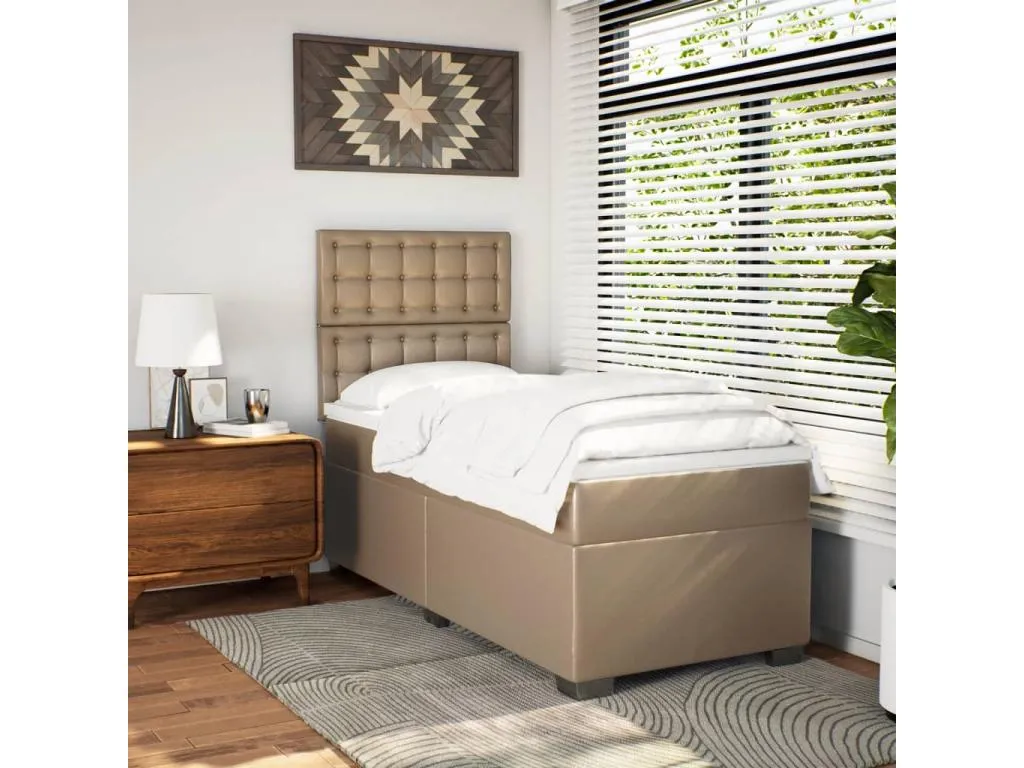 Cama box spring con colchón cuero sintético capuchino 90x200 cm cbw3522289