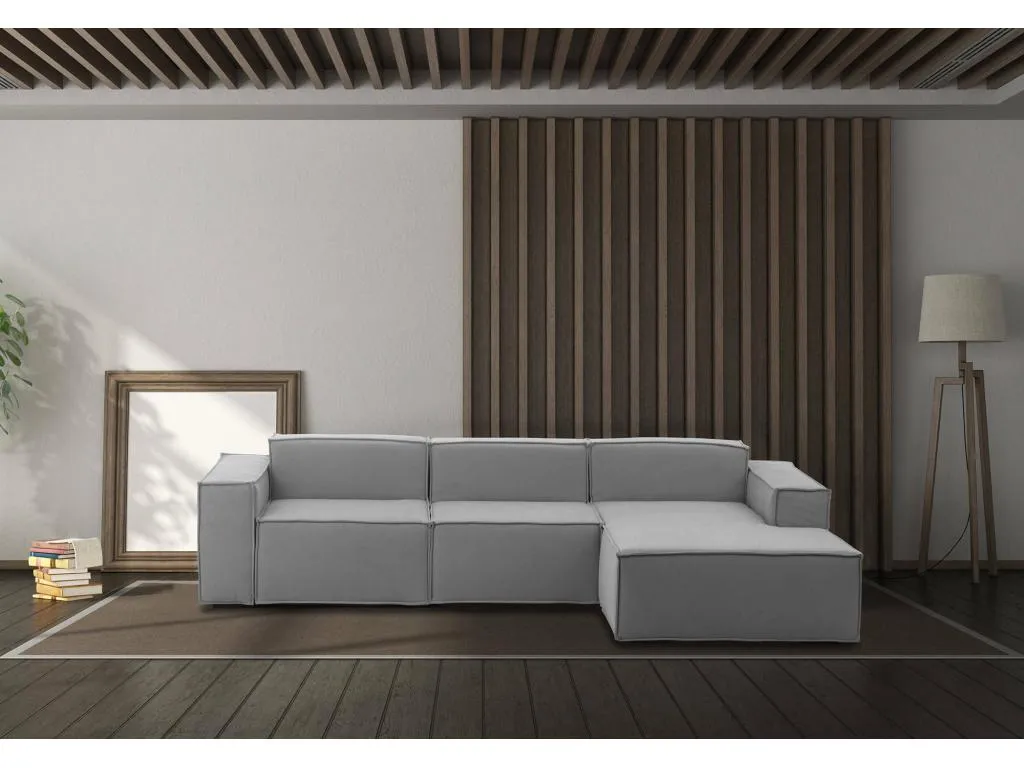 Sofá fijo Alkihogares Sofá modular 3 plazas península derecha Made in Italy Sofá moderno en tela Cm 300x170h70 Gris