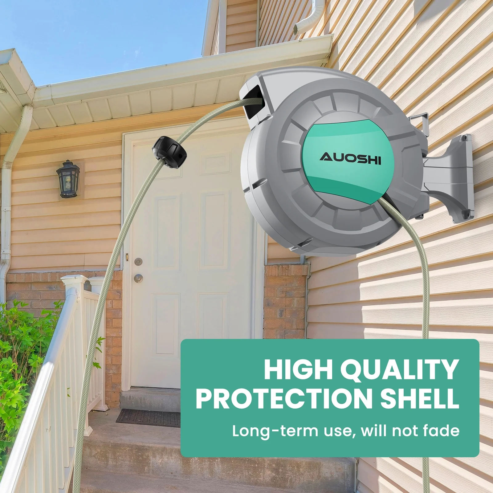 AUOSHI Retractable Garden Hose Reel 1/2" 100ft Automatic Hose Reel with 10 Function Sprayer Nozzle Wall Mount 180 Deg Swivel Bracket Hose Reel with Any Length Lock Slow Return System - Image 13