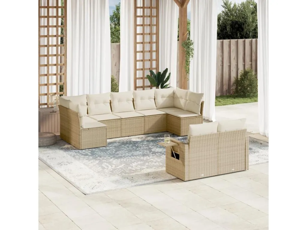 Set de sofás de jardín 9 pzas con cojines ratán sintético beige ytqp02911