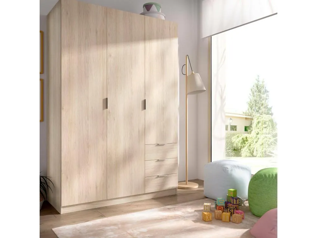 Armario Mueblestop Perchero para dormitorio Armario con 3 puertas batientes y 3 cajones 121x52h184 cm Mueblestop YWNU81599