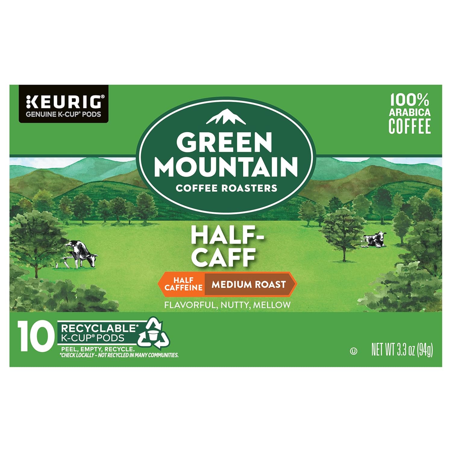 Green Mountain Coffee Roasters. Half-Caff Medium Roast Coffee. 3.3 Ounce