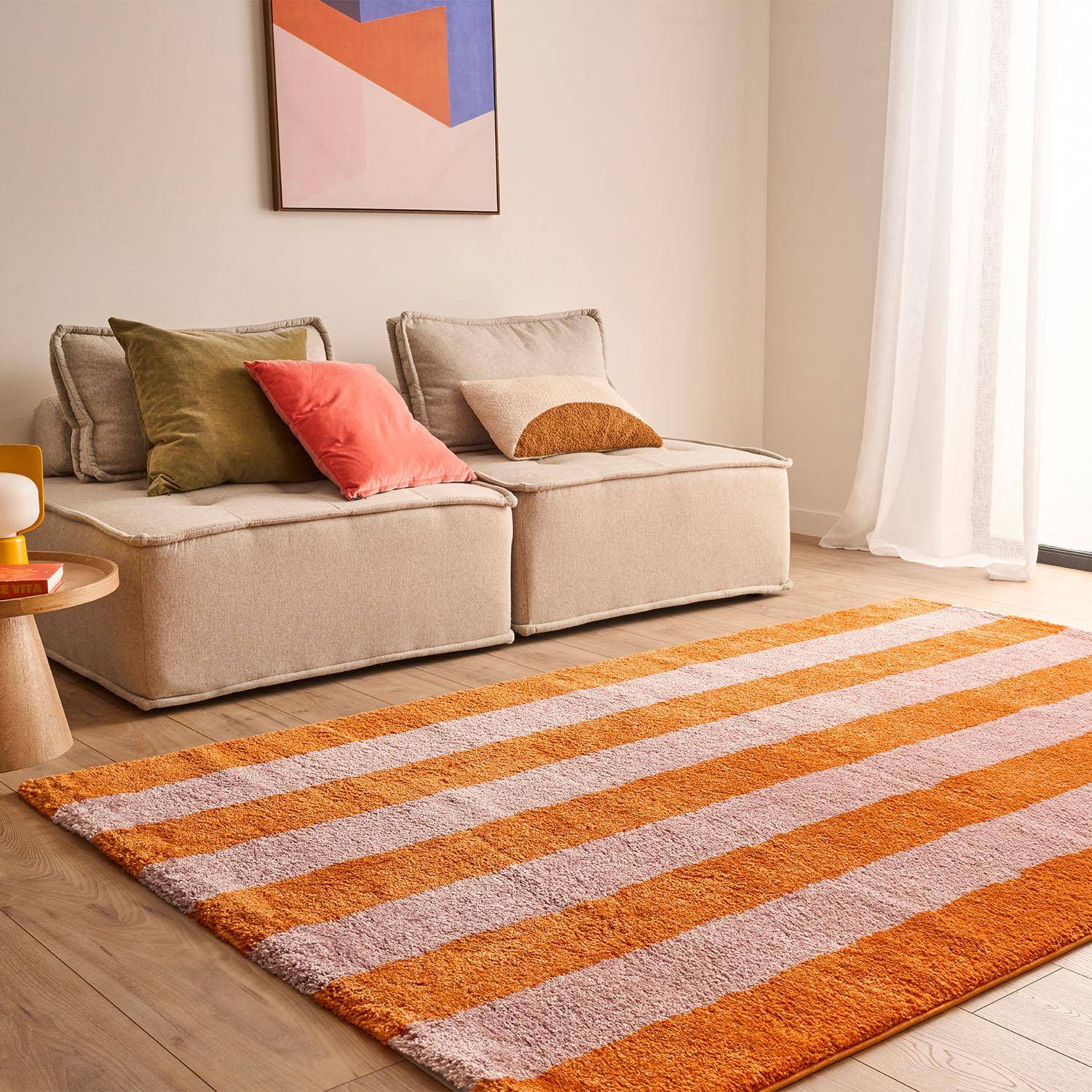 Pablo - Alfombra interior con rayas naranja y rosa