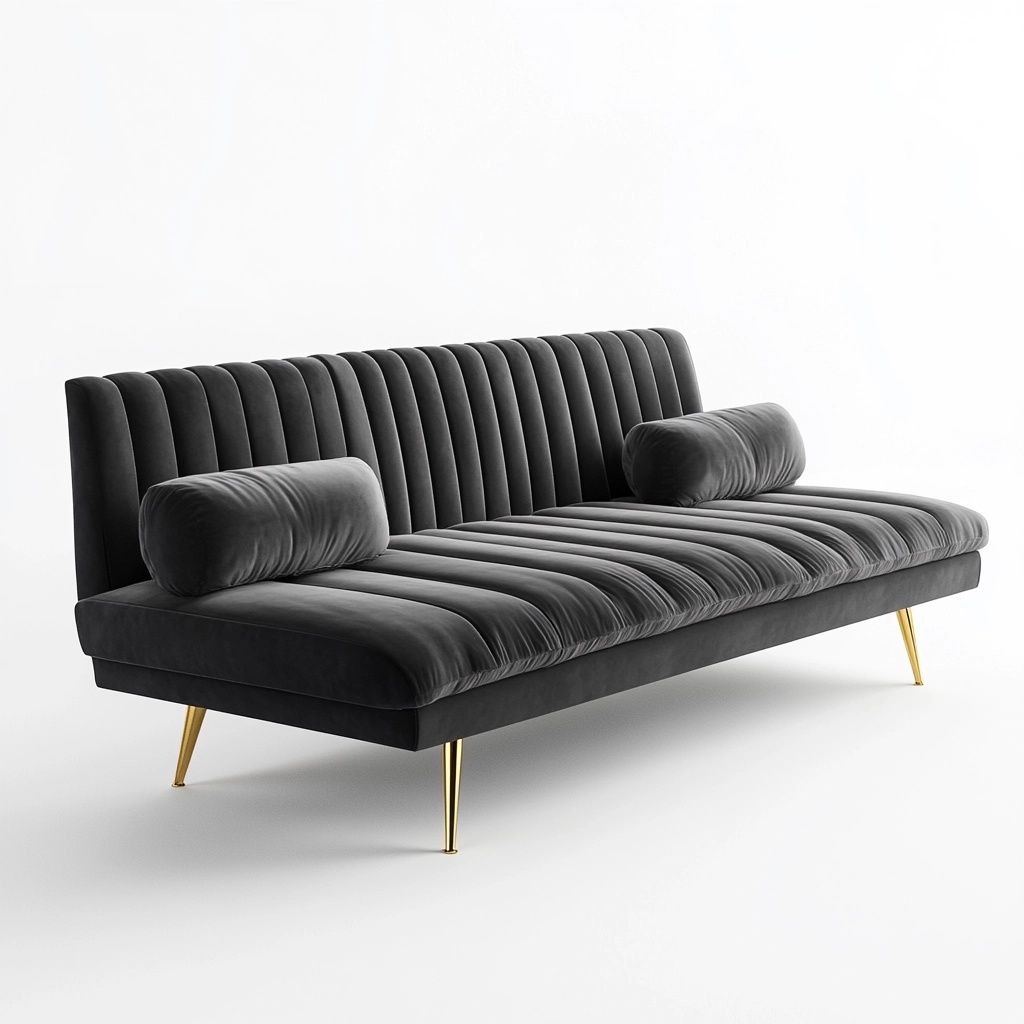 Sofá de terciopelo para sala de estar moderno gris con patas doradas