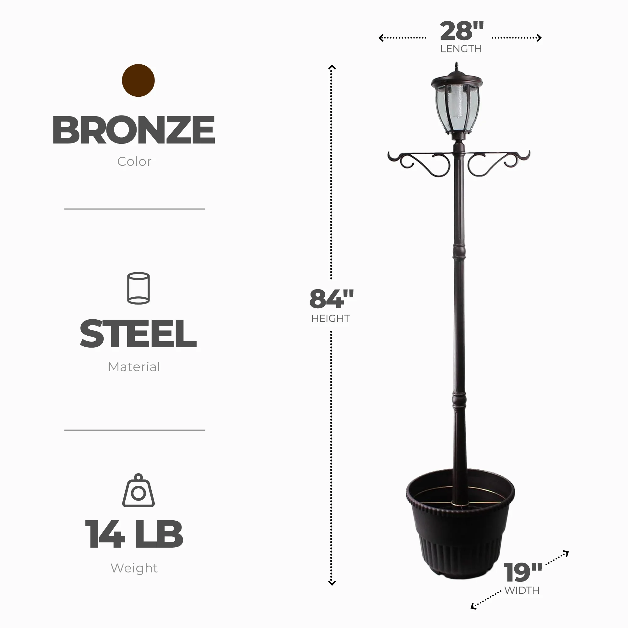 Sun-Ray Kenwick 7 Foot Single Head Solar Lamp Post & Planter, Bronze - Image 3
