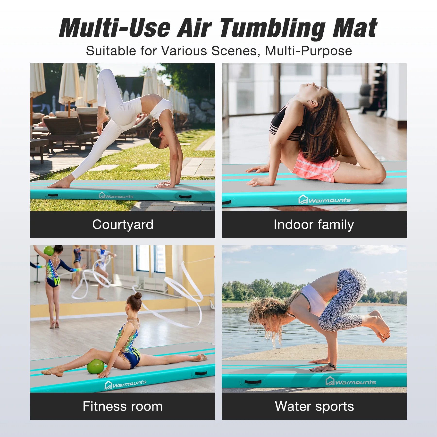 WARMOUNTS Tumbling Mat, 10 ft Inflatable Air Gymnastics Training Mats w/ Electric Pump, 4'' Thick Tumble Track for Home, Gym, Cheerleading, Water, Outdoor - Image 25