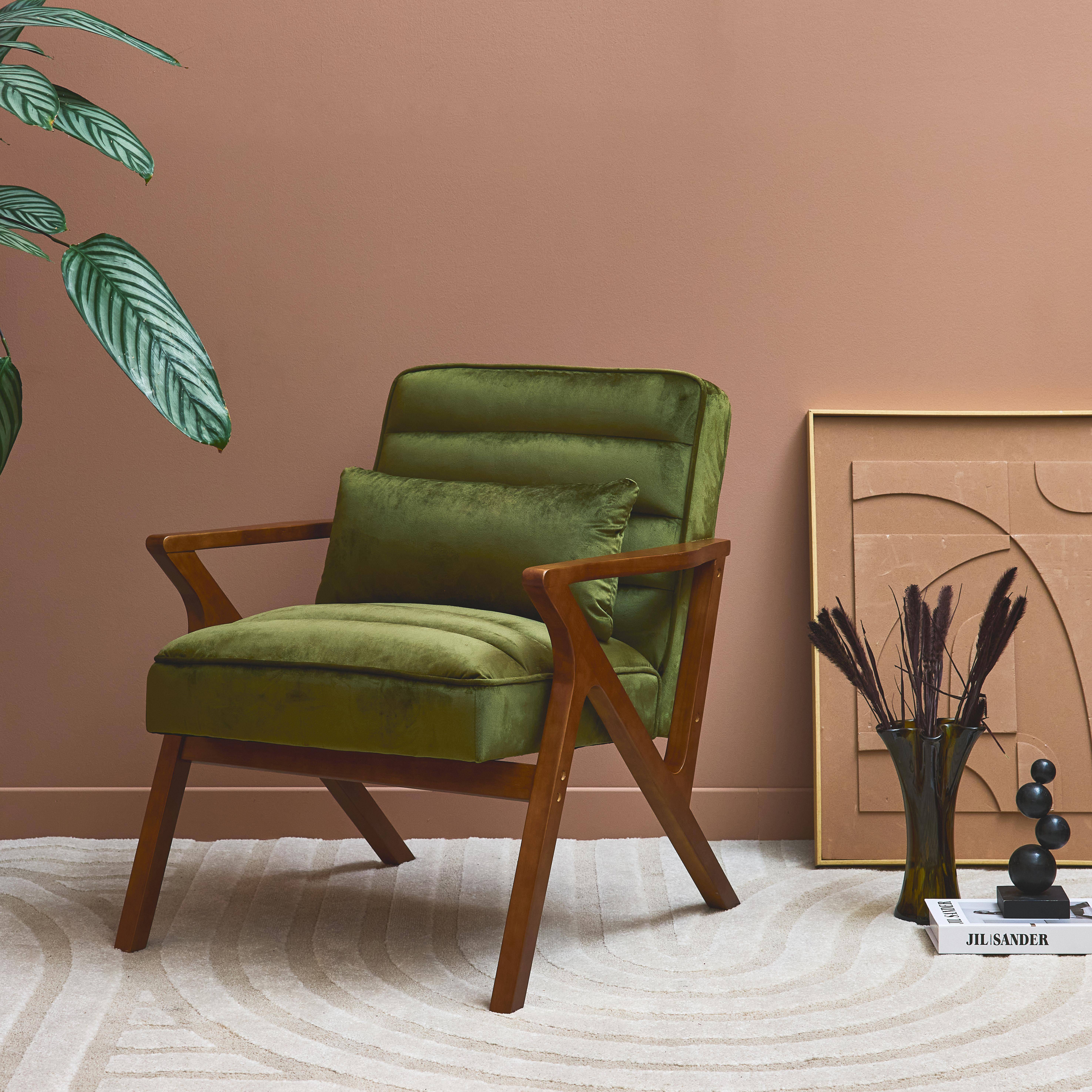 Antoine terciopelo - Sillón escandinavo de madera de hevea y terciopelo