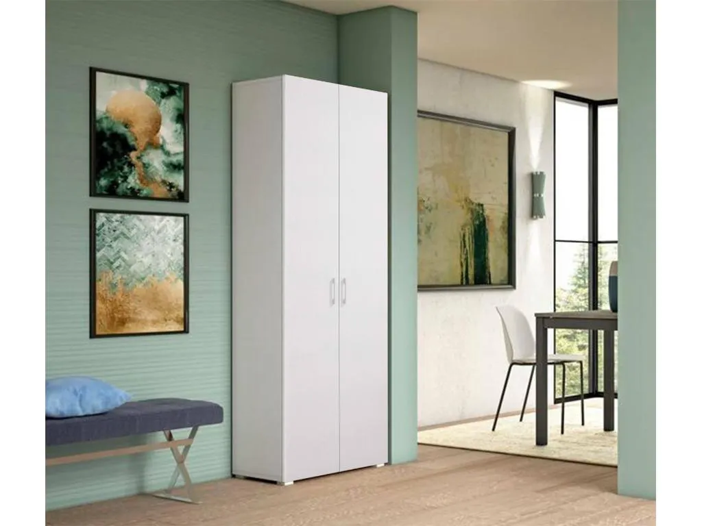 Armario multiusos Mueblesclasic Mueble lineal con 2 puertas batientes Armario con 6 estantes Zapatero moderno Made in Italy 72x37h195 cm