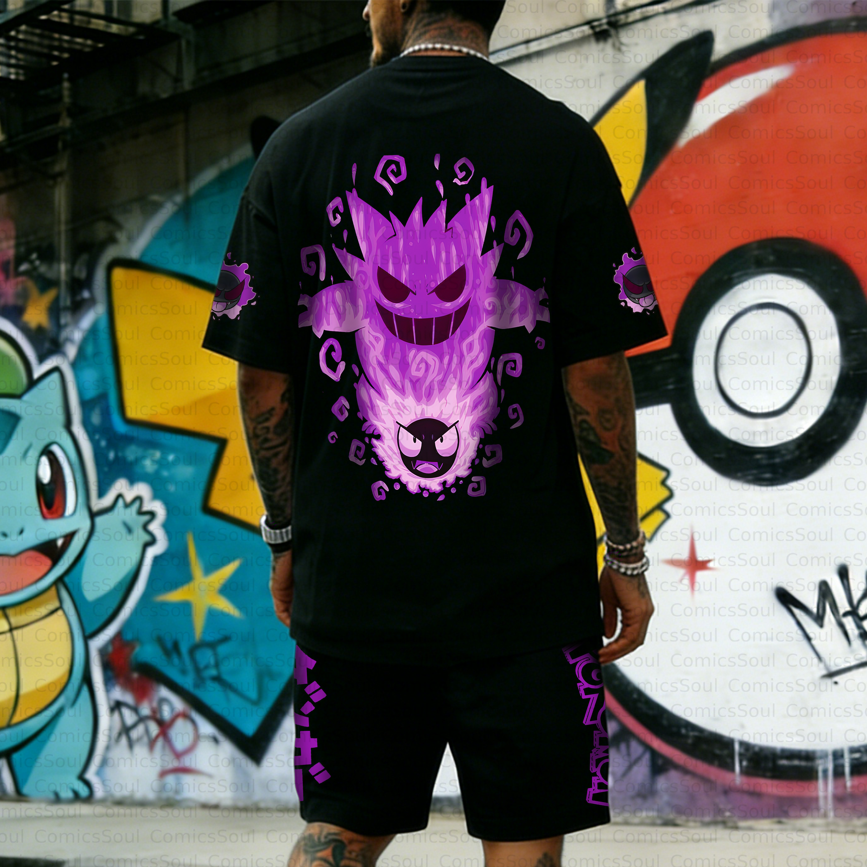 Unisex Anime Inspired Vintage T-shirt& Shorts 2 Pieces Set
