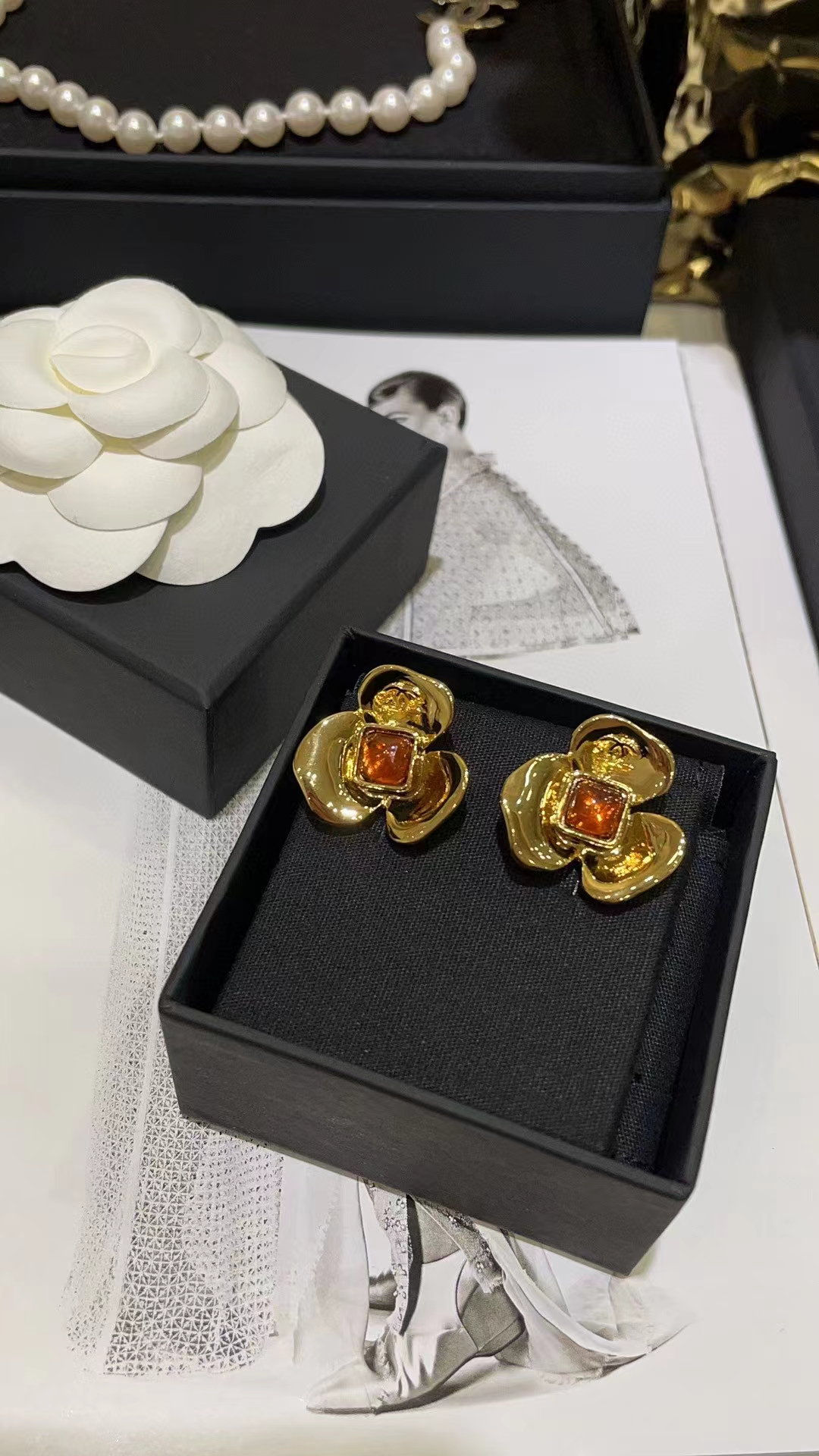 Chanel Gold Camellia Stud Earrings - Original Replica Club