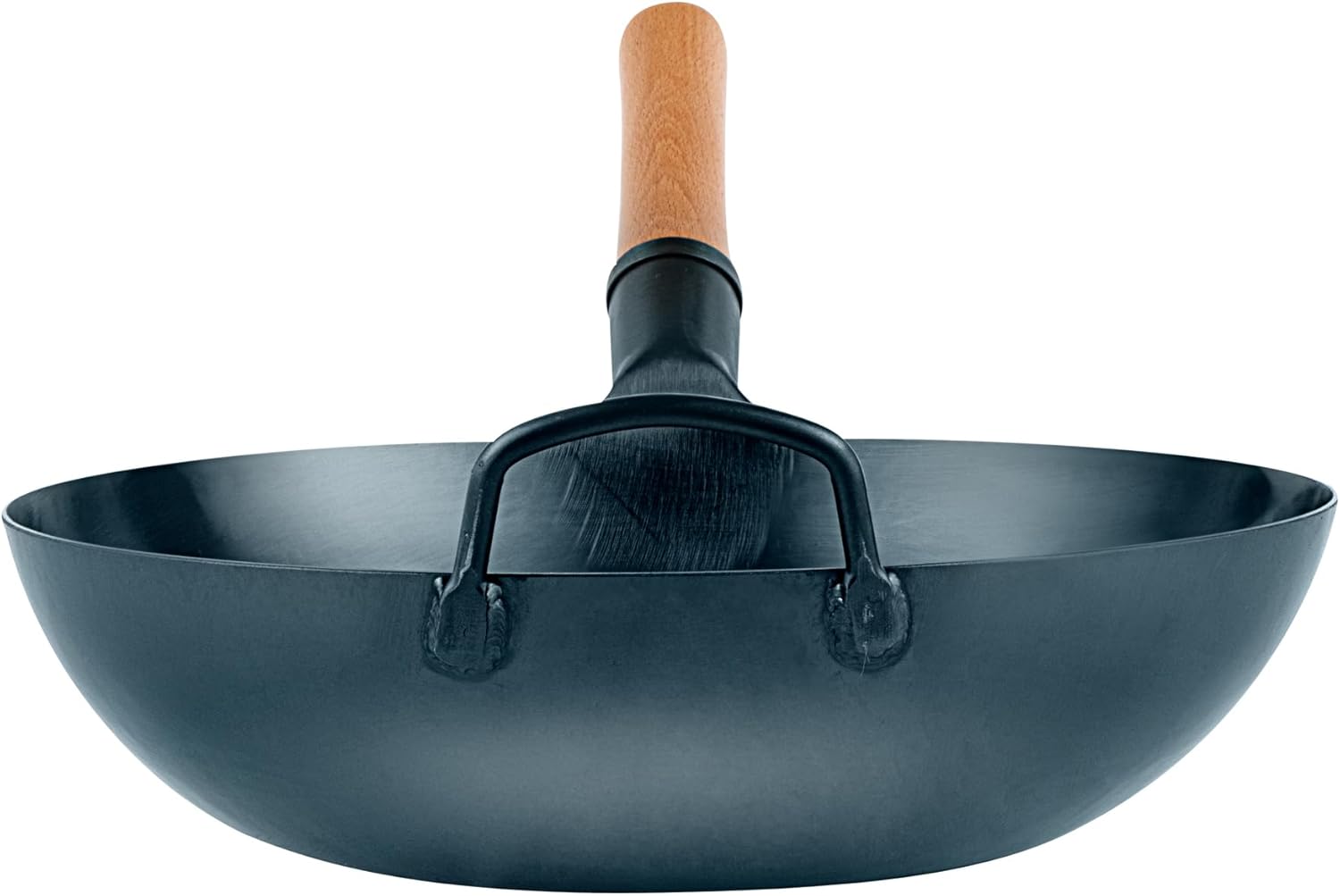 Restaurantware Carbon Steel Wok 1 Pack of 12 Inch Heavy-Duty Stir Fry Pan Blue Hand Hammered Wok Efficient Maneuvering Steel Helper Handle Uniform Heat Distribution Asian Cooking