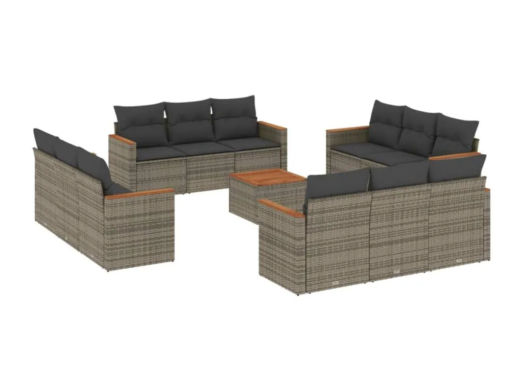 Set sofás de jardín con cojines 13 piezas ratán sintético gris movb56321