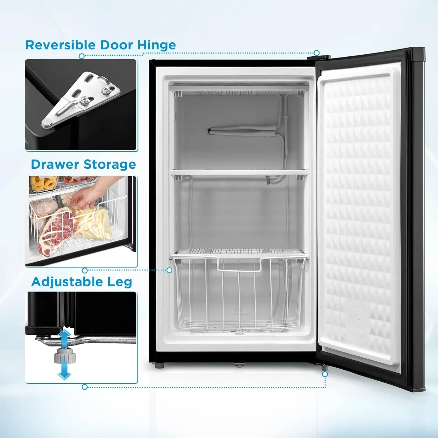 Upright Freezer Large Black 3.0 Cubic Feet