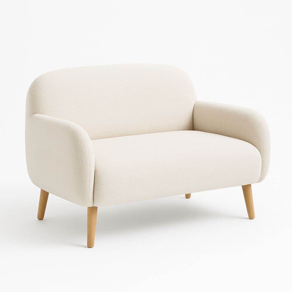Sofá 2 plazas tejido poliéster beige patas madera haya 128cm x 70cm x 75cm