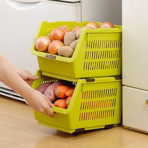 JapanBargain 4671, Japanese Stackable Storage Bin Kitchen Pantry Organizers Food Basket for Fruit Potato Condiments and Spices, Made in Japan