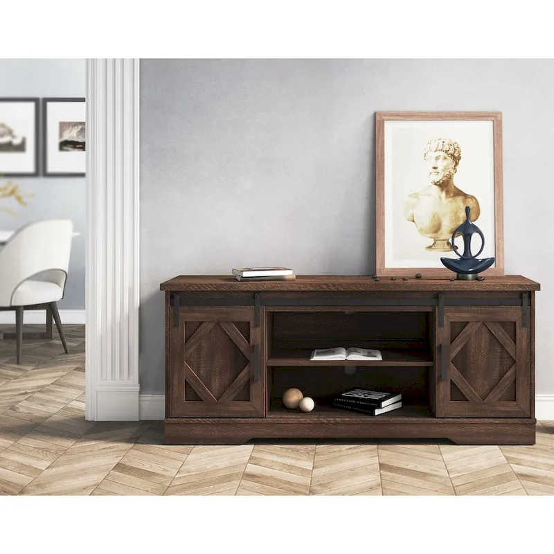 Rustic Farmhouse Barndoor TV Stand - Entertainment Center for TVs up to 70 Inches