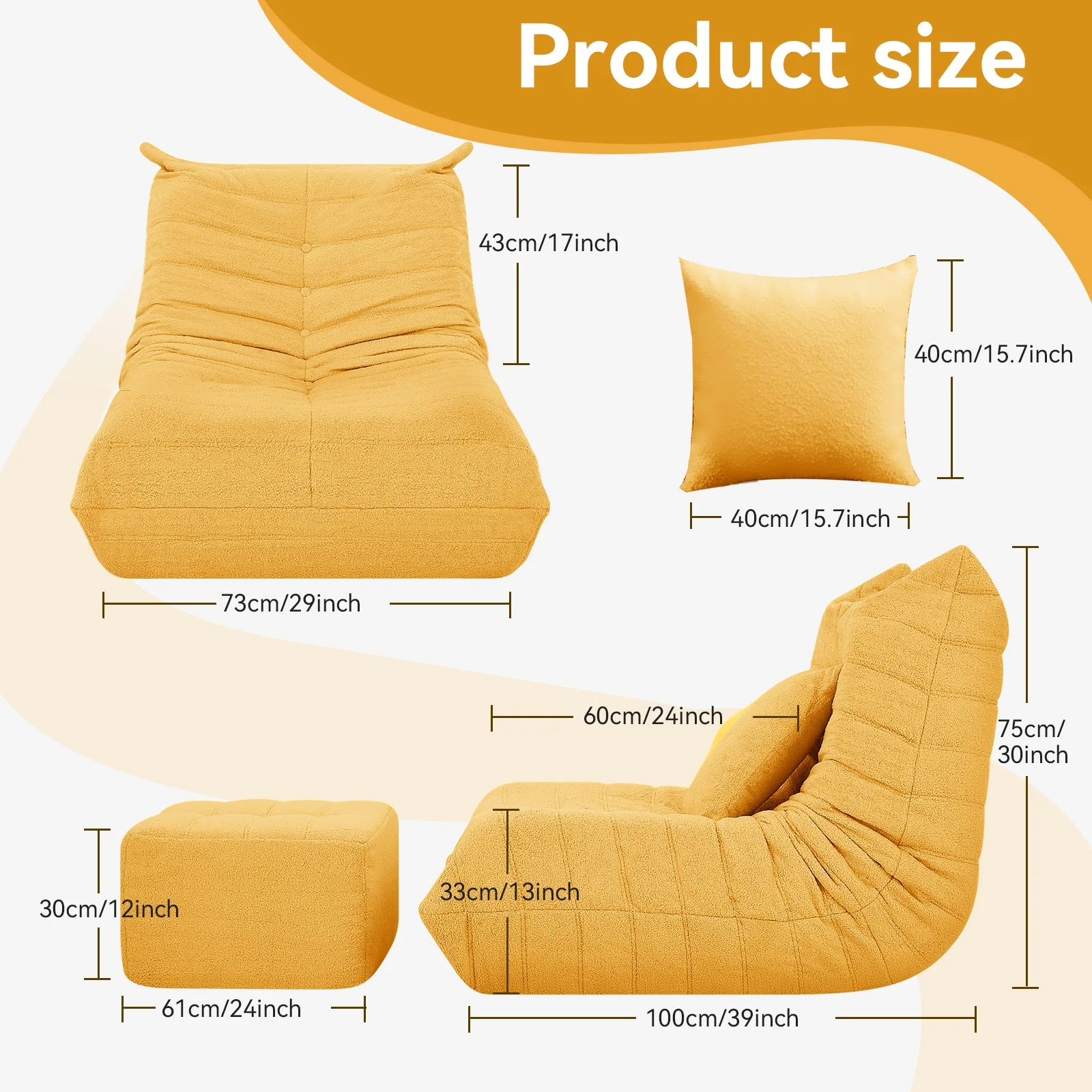 VFD Bean Bag Chairs for Adults, Beanbag Chair with Ottoman Lounge Sofa Memory Foam Comfy Reading Chair for Bedroom & Living Room, Lazy Floor Sofa Couch - Image 27