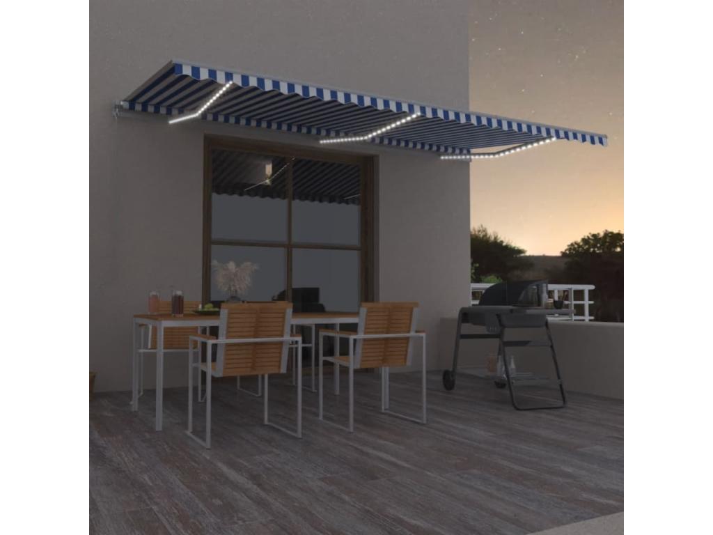 Toldo retráctil con LED 600x350 Azul y blanco