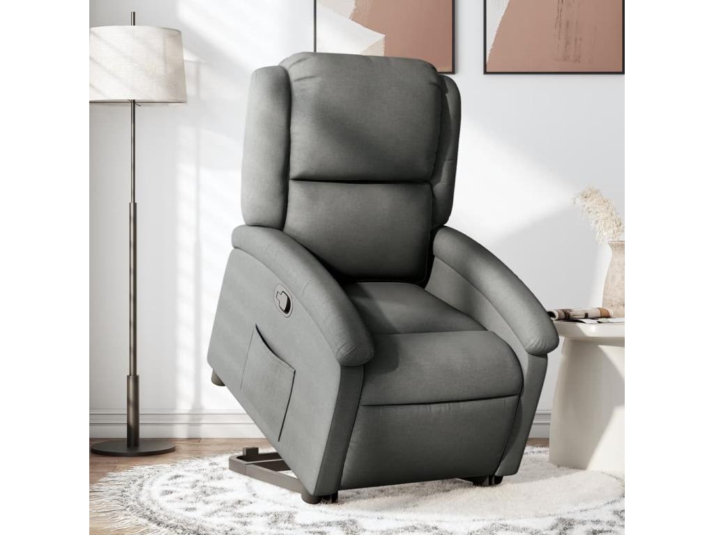 Sillón reclinable elevable de tela gris oscuro