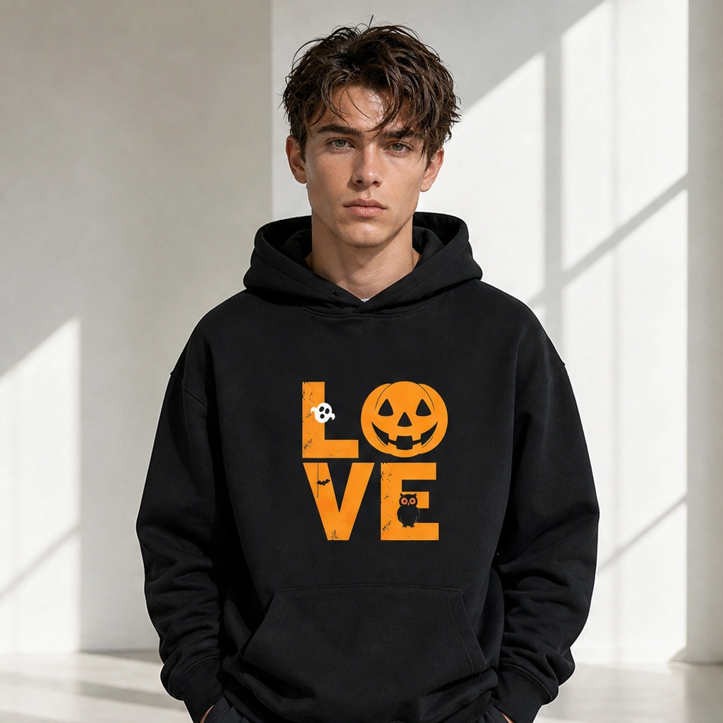 Halloween Party Hoodie — Love Pumpkin Spooky Print Unisex Sweatshirt for Family Matching, Fall Winter Casual Pullover TeeThreads Sustain the Scene with Custom Apparel