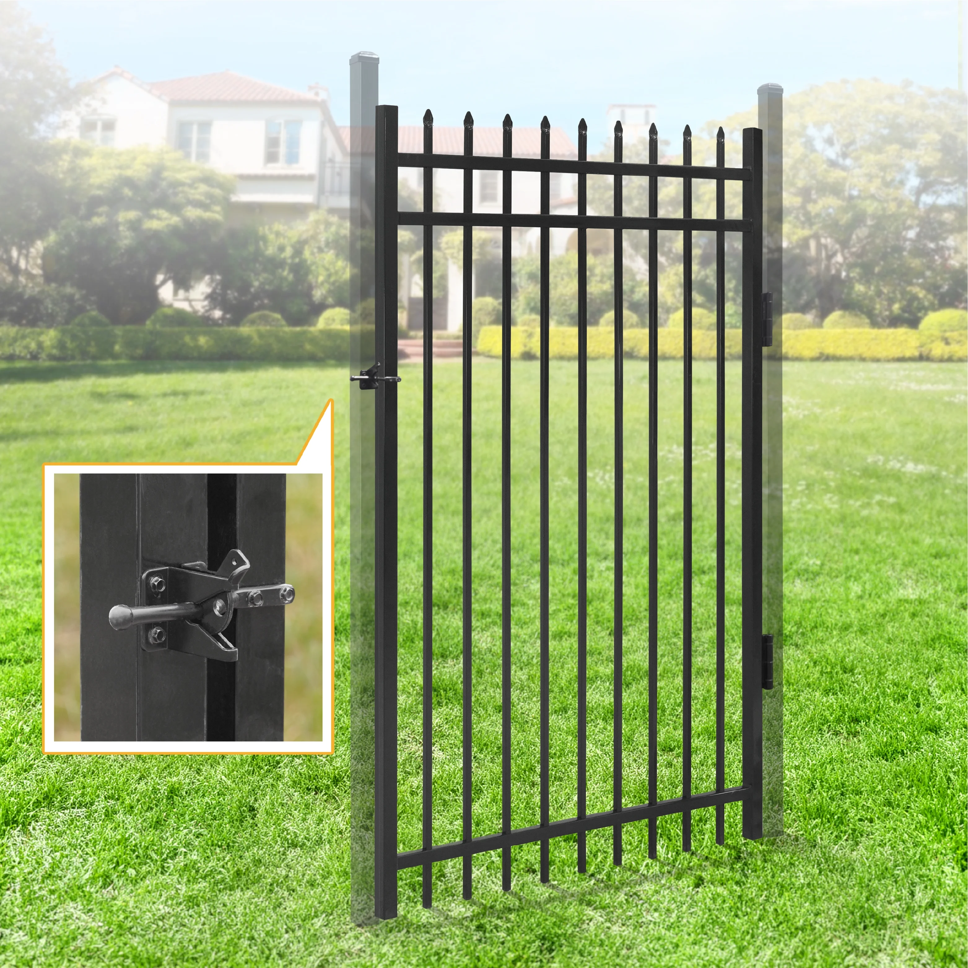 Fencer Wire Heavy Duty Pinnacle Fence Gate, 6FT Height x 4FT Width Outdoor Fence Gate, Outdoor Anti-Rust Metal Steel Gate for Fencing Barrier, Decorative Garden Gate for Residential, Yard, Pool,Patio - Image 8
