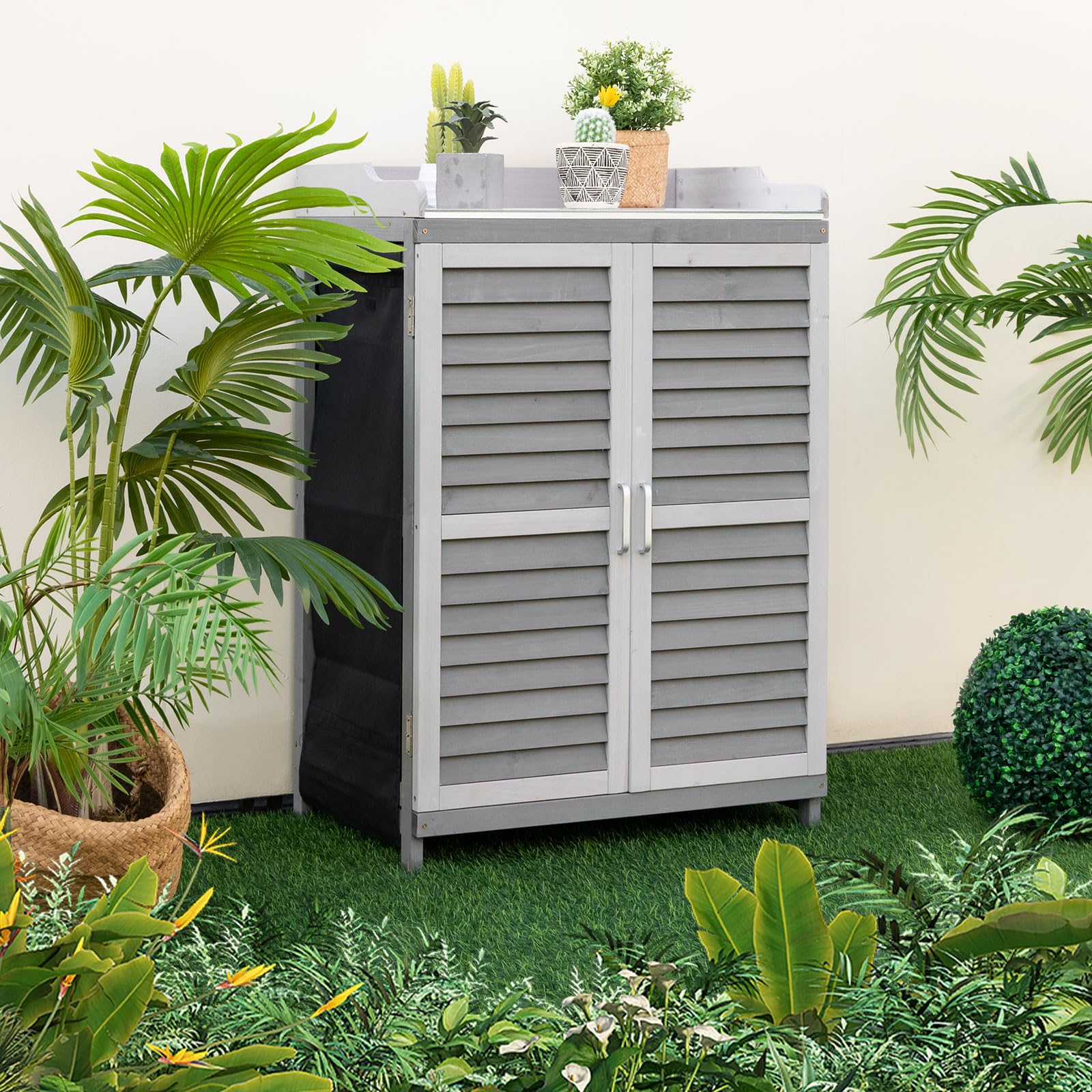 Outdoor Potting Workbench With Metal Tabletop And Garden Storage Cabinet - Image 2 Outdoor Potting Workbench With Metal Tabletop And Garden Storage Cabinet - Image 2