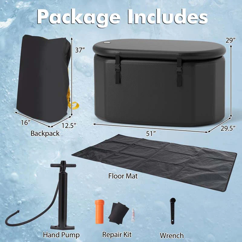 Eletriclife XL 129 Gal Oval Ice Bath Tub Portable Inflatable Cold Plunge Tub, Water Chiller Compatible for Cold Therapy