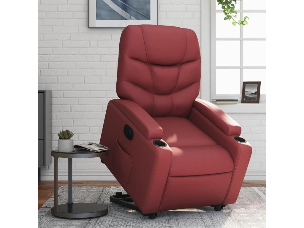 Sillón elevable eléctrico cuero artificial rojo tinto