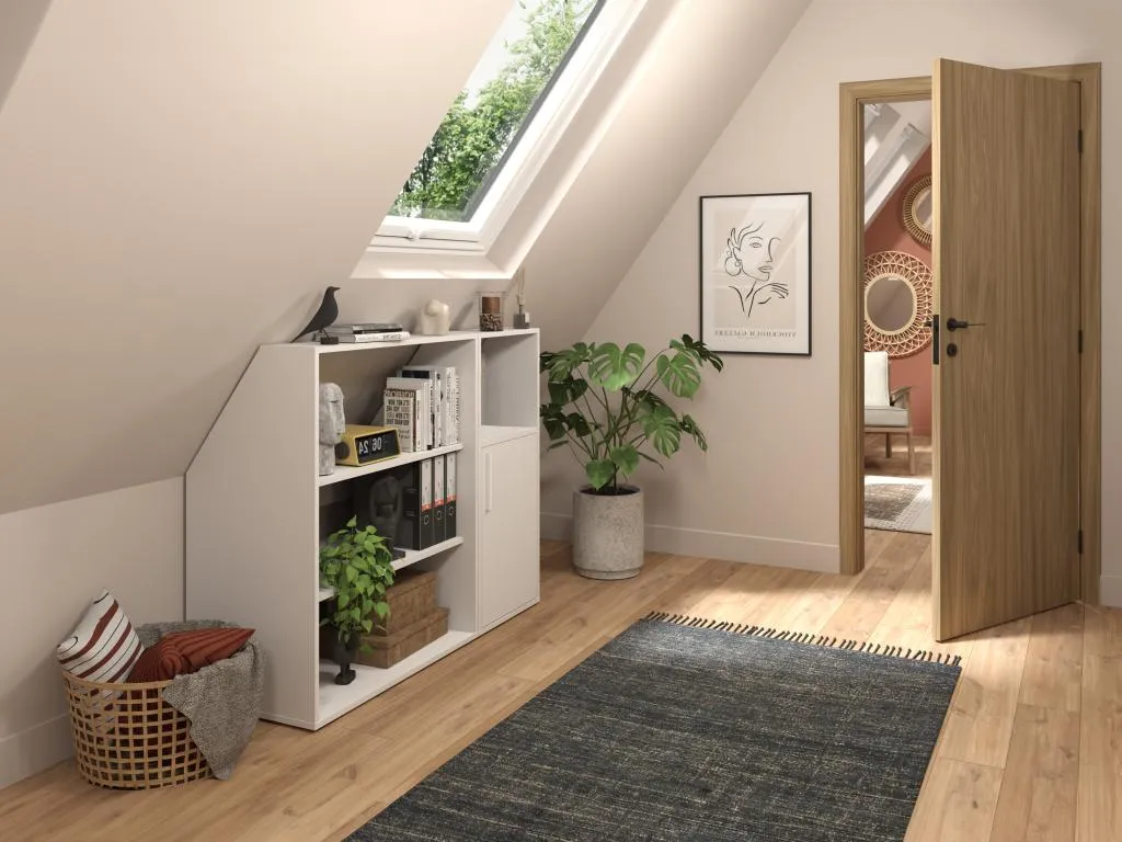 Armario inclinado para techo abuhardillado de 1 puerta 2 estantes y 1 estante - Blanco - Kavehomedeco 74219PMGG