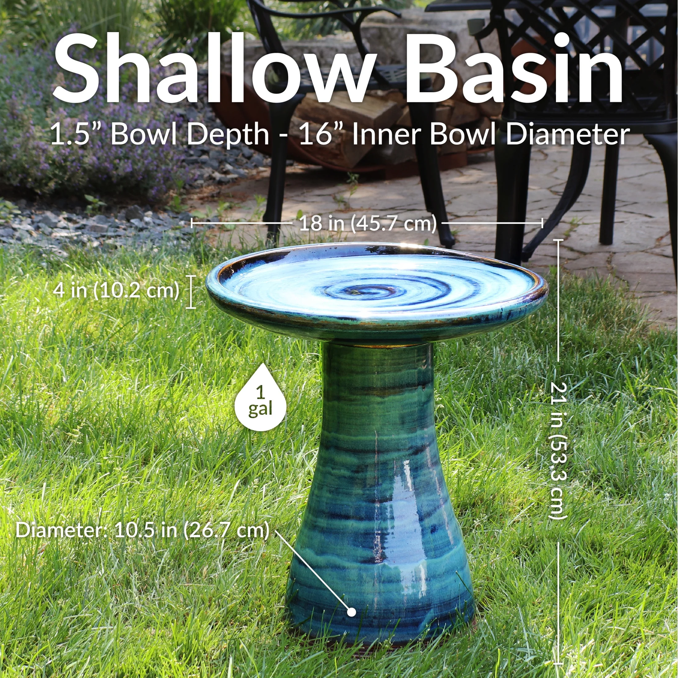 Sunnydaze Freestanding Ceramic Outdoor Bird Bath, Glazed, UV-Resistant Galaxy Blue Finish - Image 8