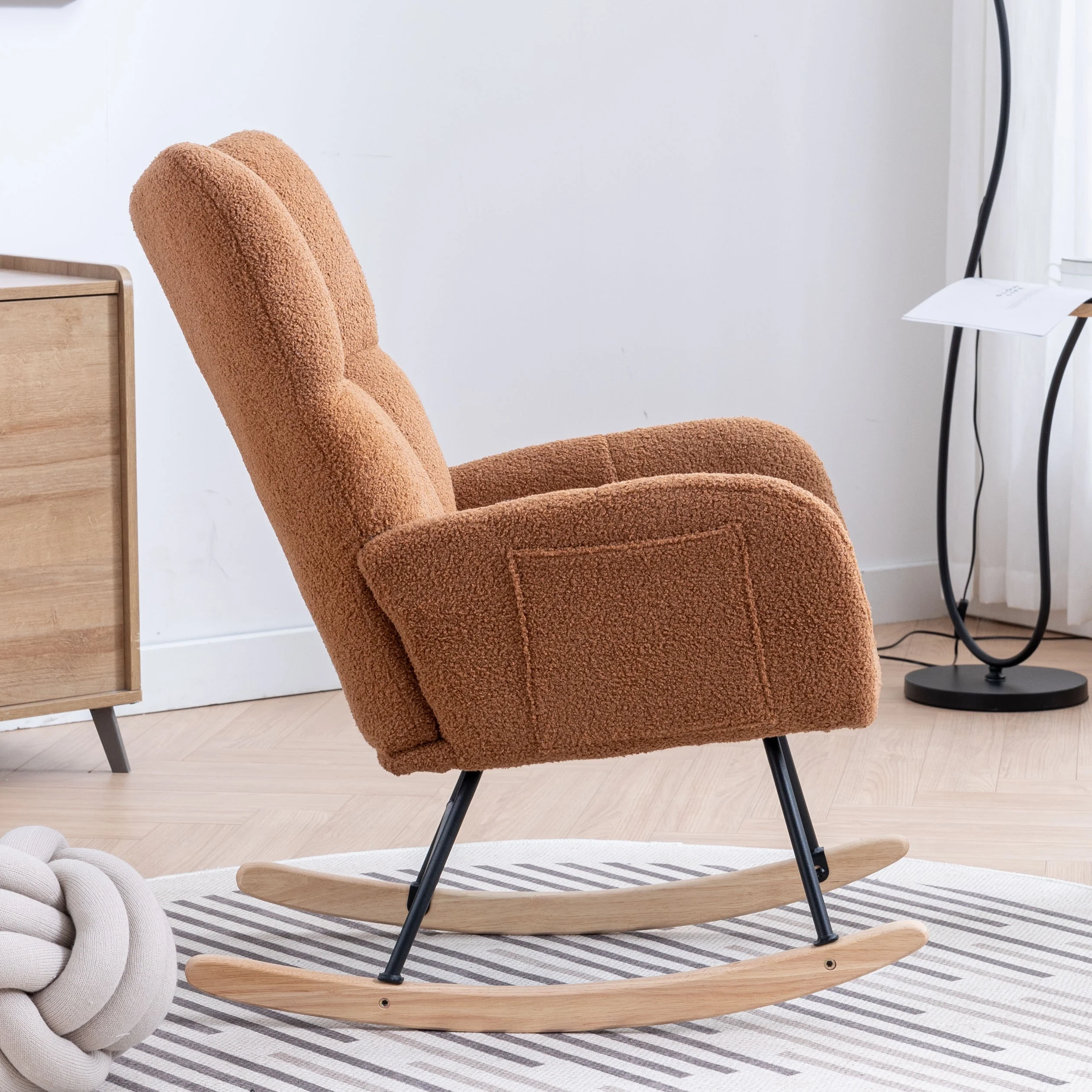 Rocking Chair Nursery,Teddy Upholstered Glider Rocker with High Backrest,Modern Rocking Accent Chairs Glider Recliner for Living Room, Nursery, Bedroom,White - Image 16