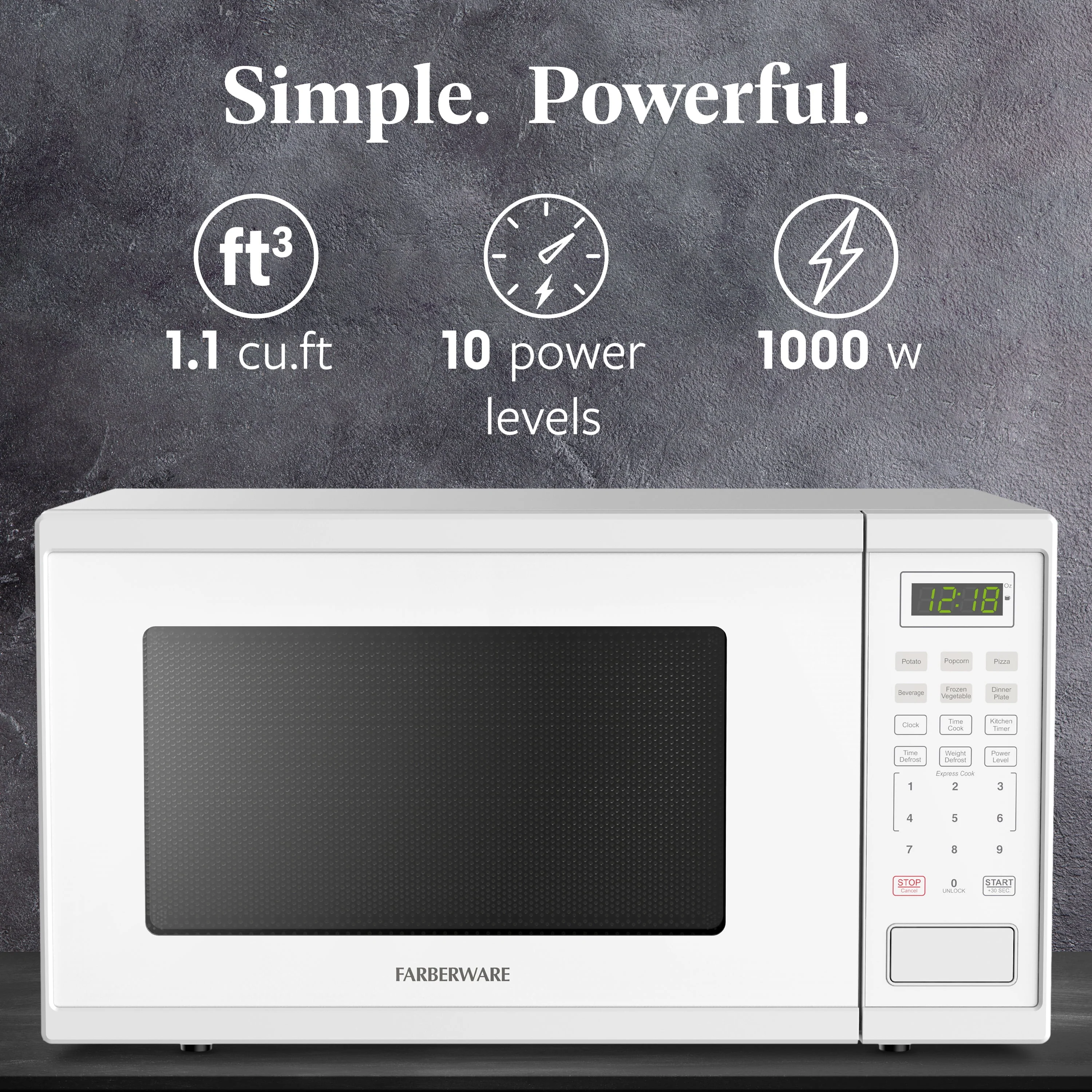 Farberware FMGZ09BKA 0.9 Cu. Ft. Microwave Oven, 900W, Digital Control, LED Display, 6 Cooking Presets, Black