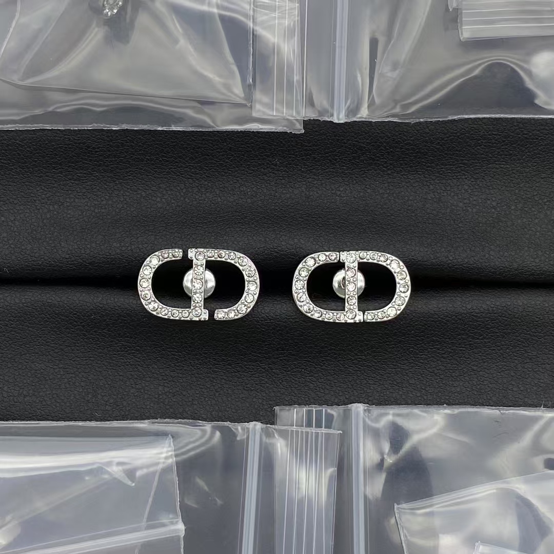 Dior Diamond Paved CD Stud Earrings - Original Replica Club